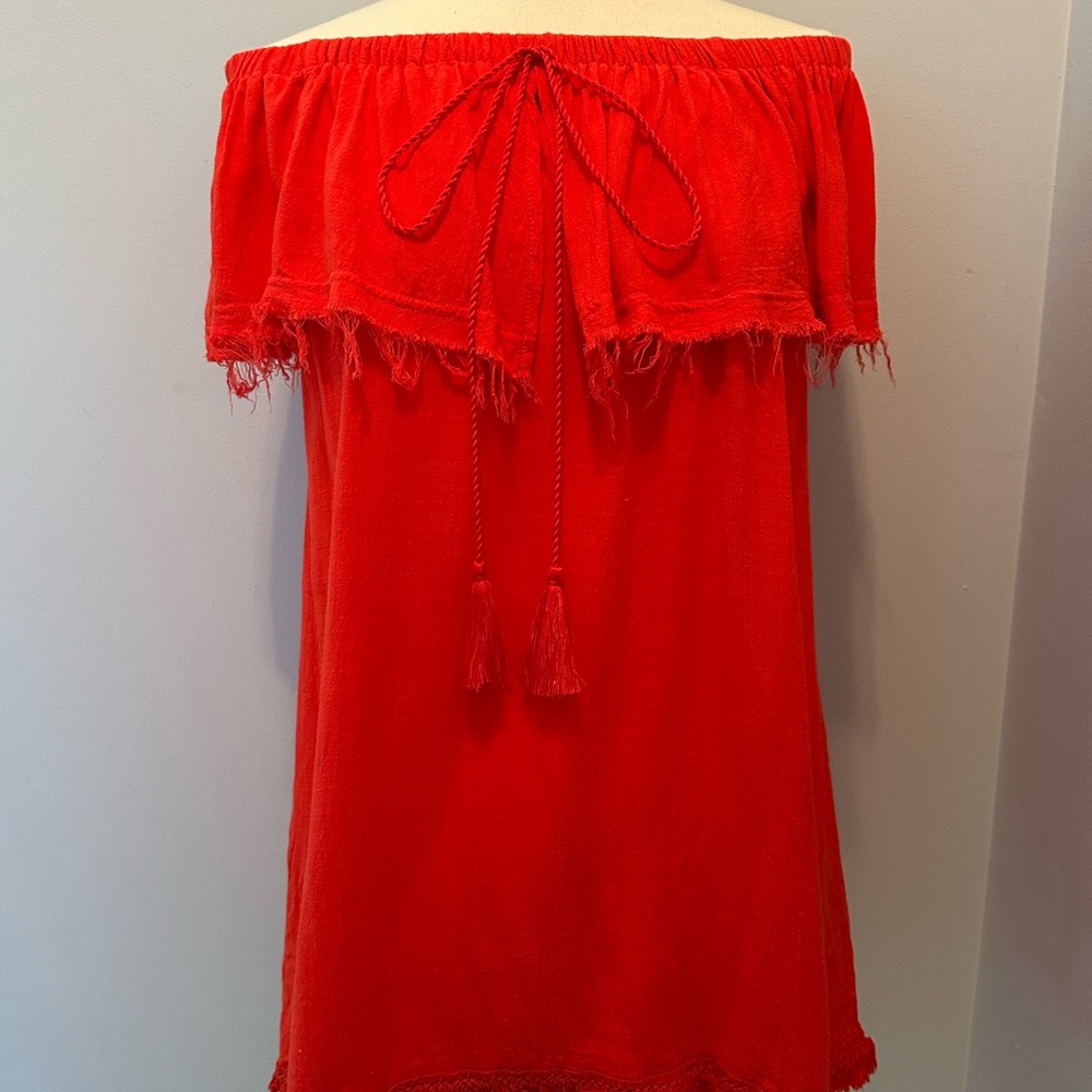Easel Red Boho Off Shoulder Top, Large